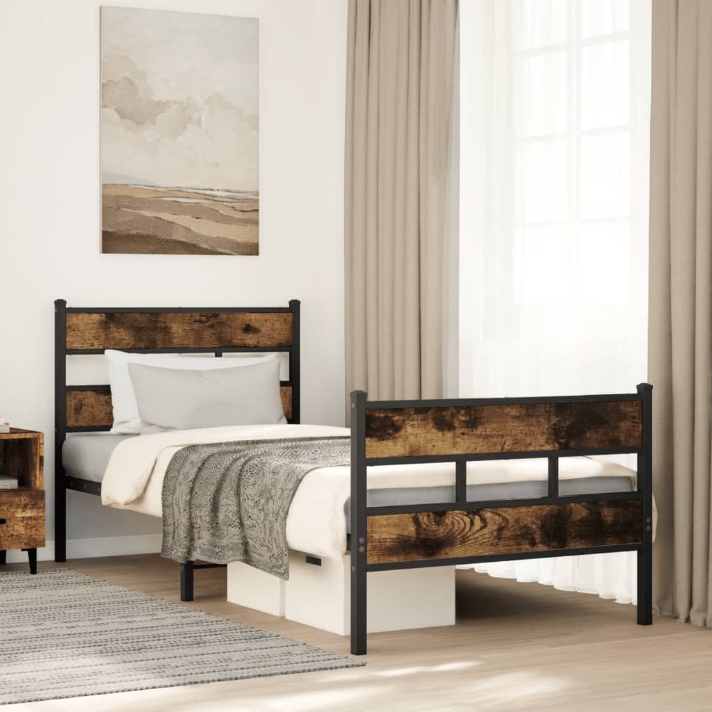 Sengeramme i metall uten madrass røkt eik 90x190 cm