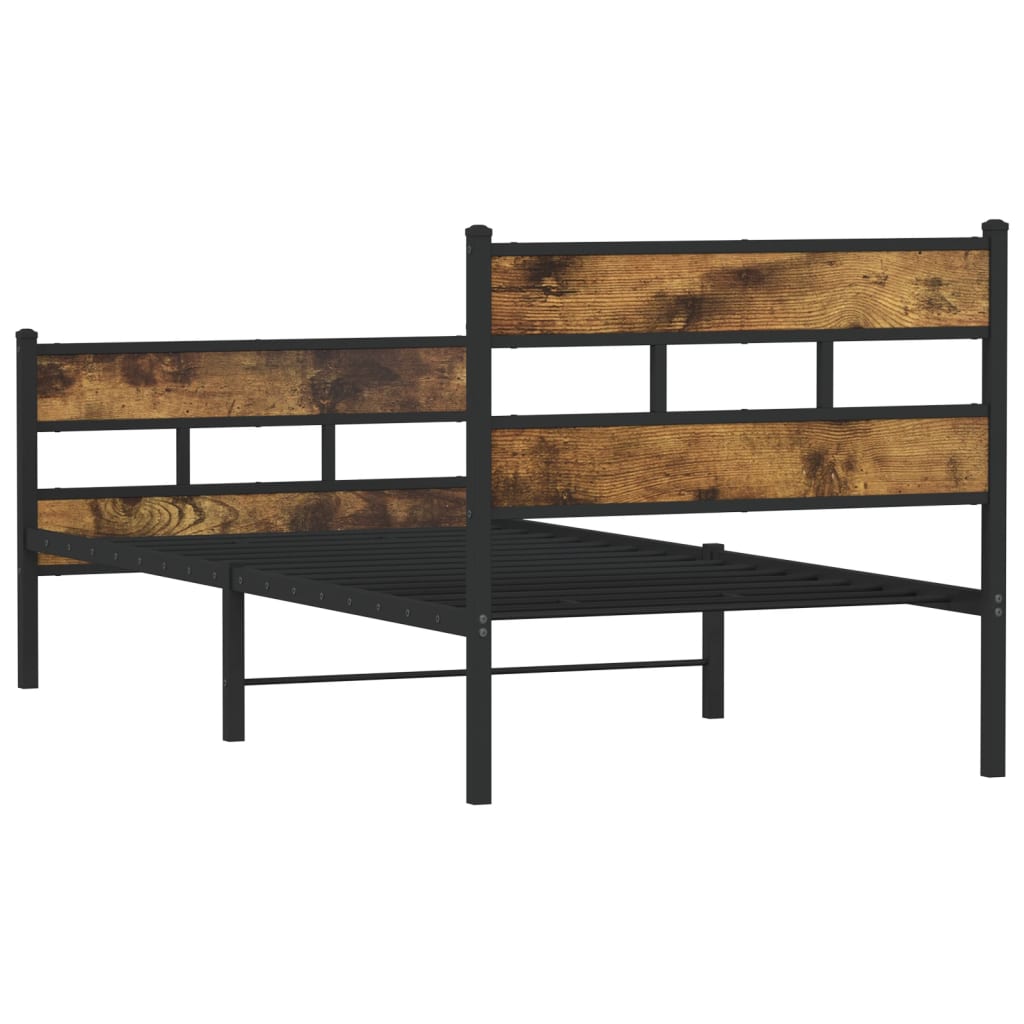 Sengeramme i metall uten madrass røkt eik 100x190 cm