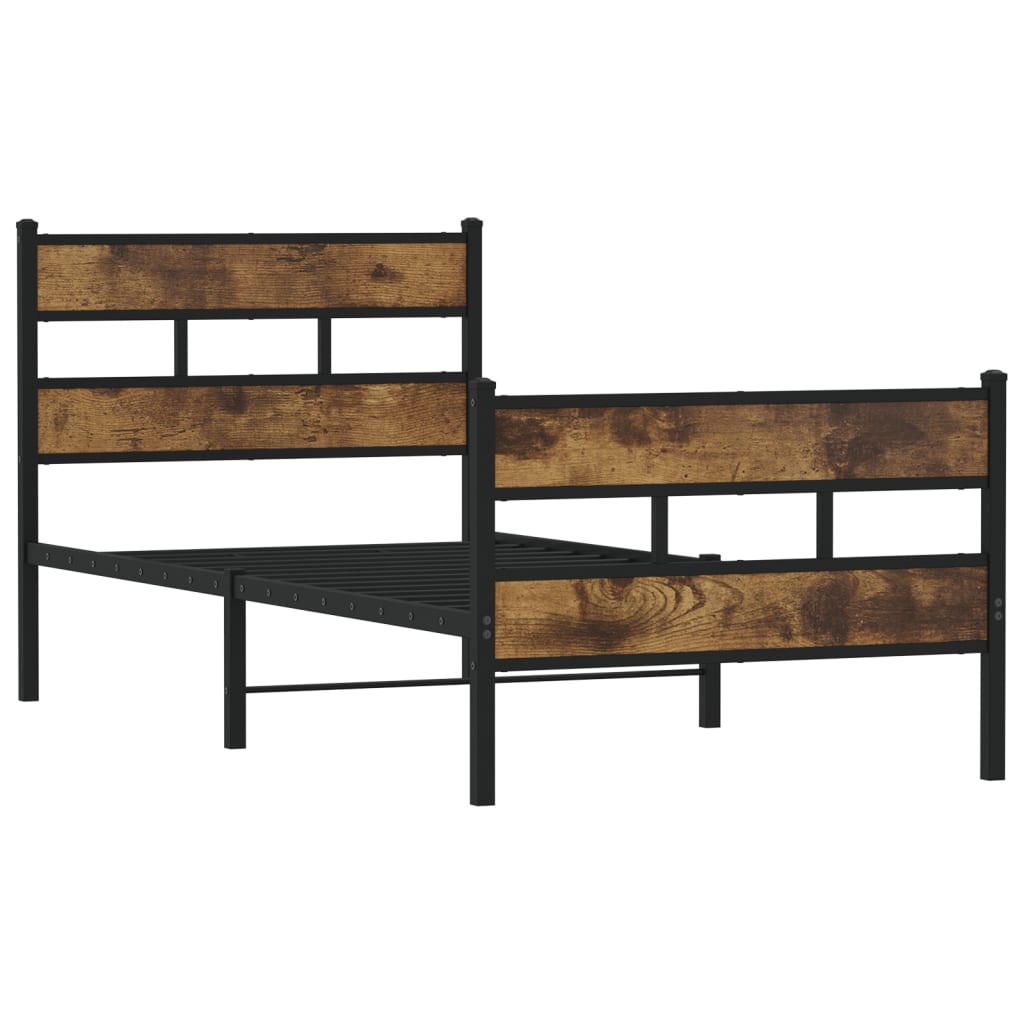 Sengeramme i metall uten madrass røkt eik 107x203 cm