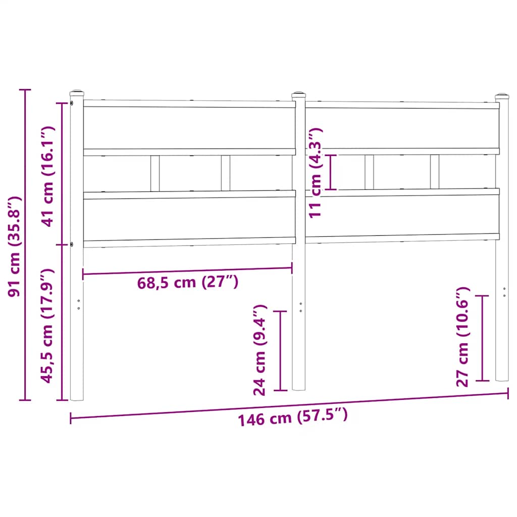 Utskiftbar sengegavl sonoma eik 140 cm jern og konstruert tre vidaXL