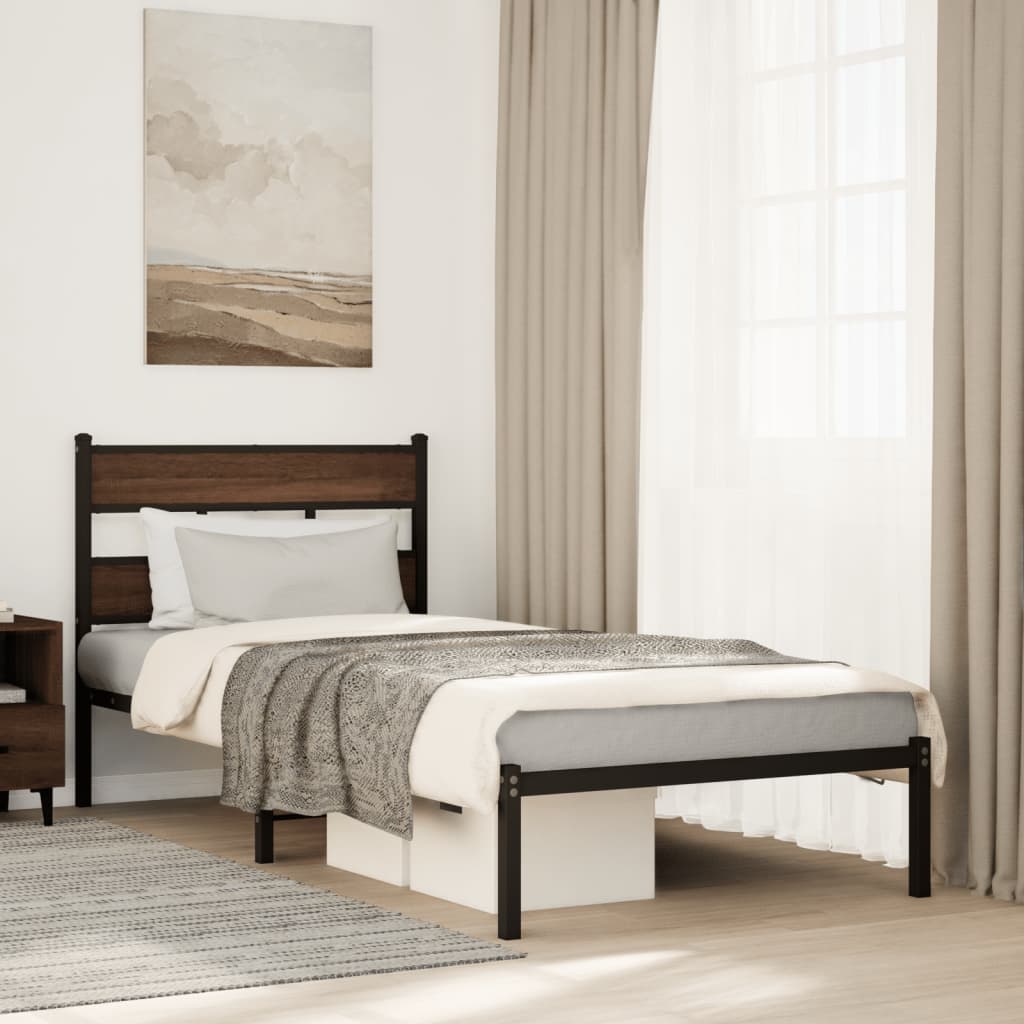Sengeramme uten madrass med hodegavl brun eik 90x200 cm