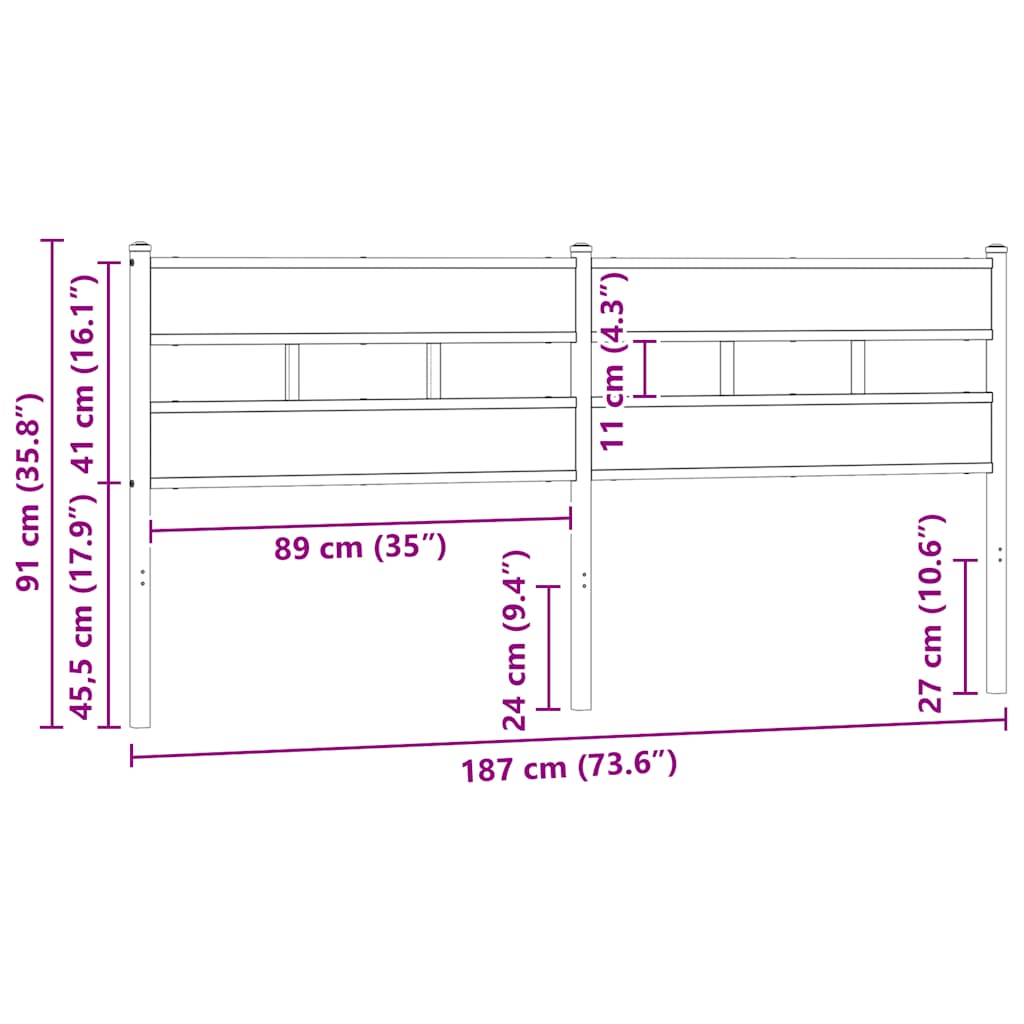 Utskiftbar sengegavl brun eik 180 cm stål og konstruert tre vidaXL