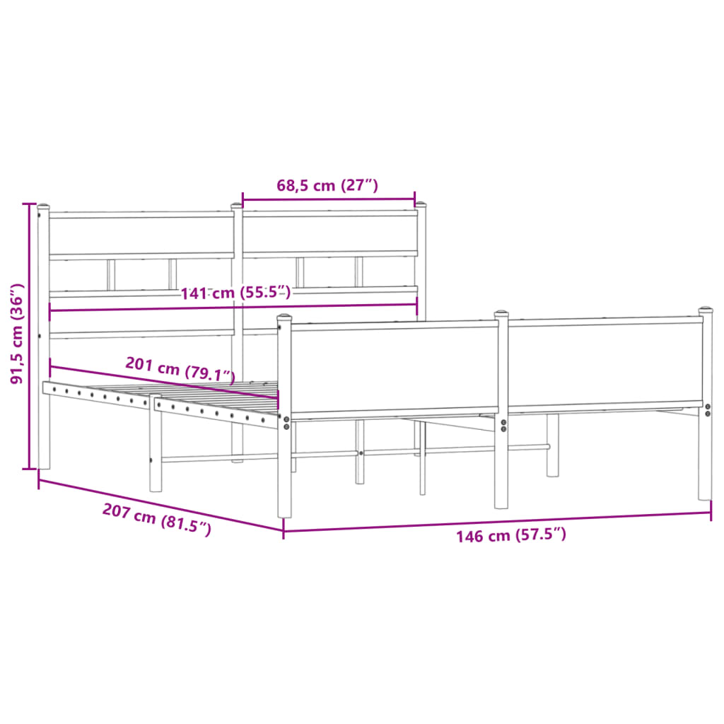 Sengeramme uten madrass røkt eik 140x200 cm konstruert tre