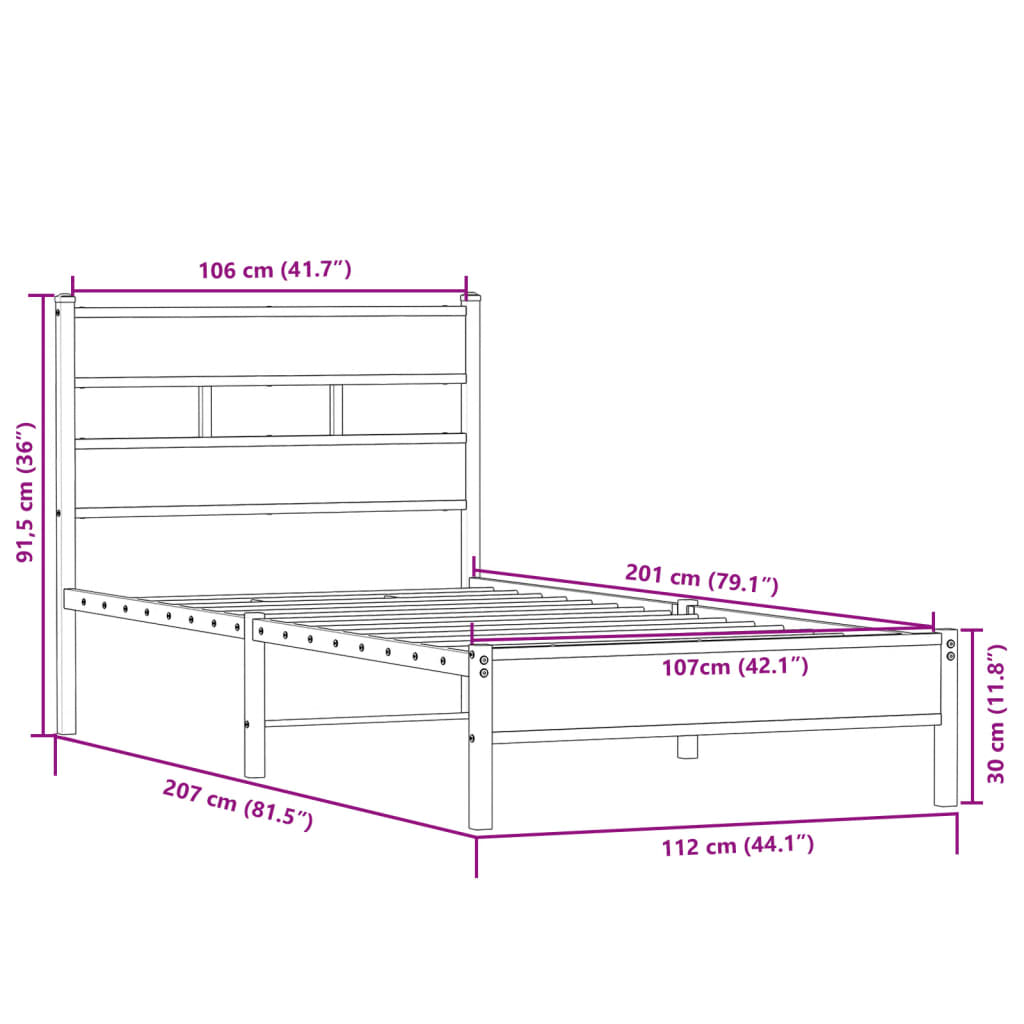 Sengeramme uten madrass sonoma eik 107x200 cm konstruert tre