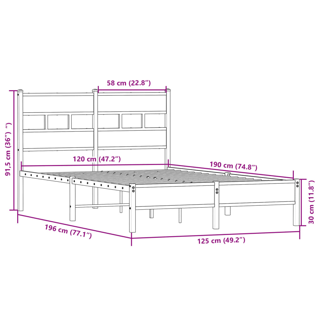Sengeramme uten madrass sonoma eik 120x190 cm konstruert tre