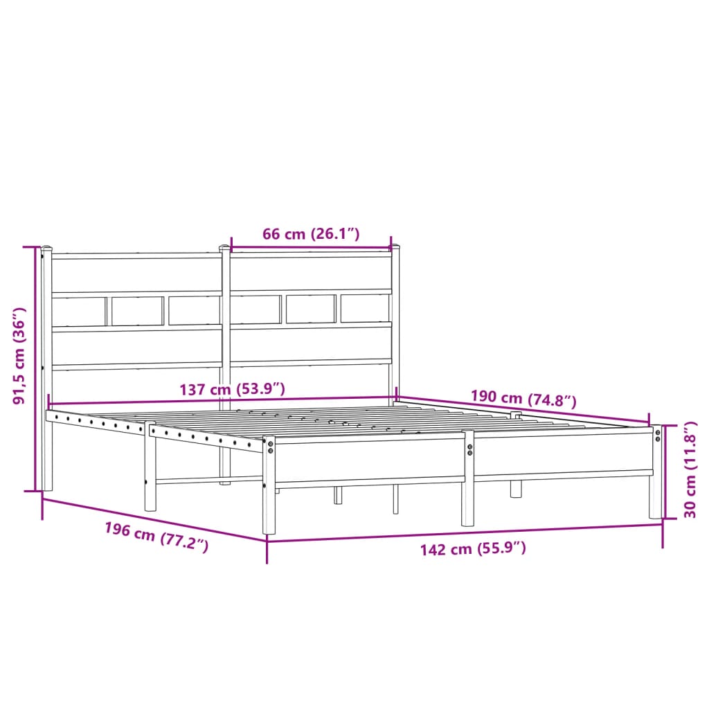 Sengeramme uten madrass sonoma eik 137x190 cm konstruert tre