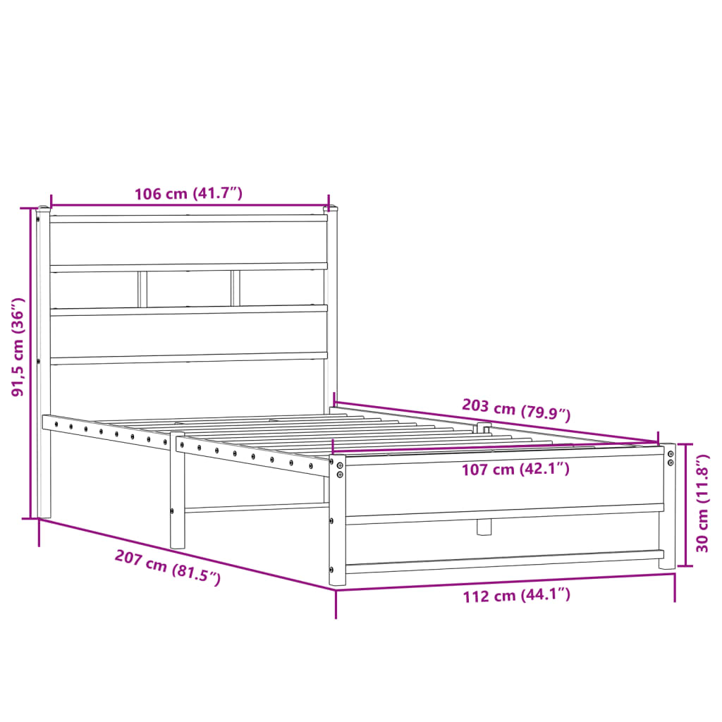 Sengeramme i metall uten madrass sonoma eik 107x203 cm