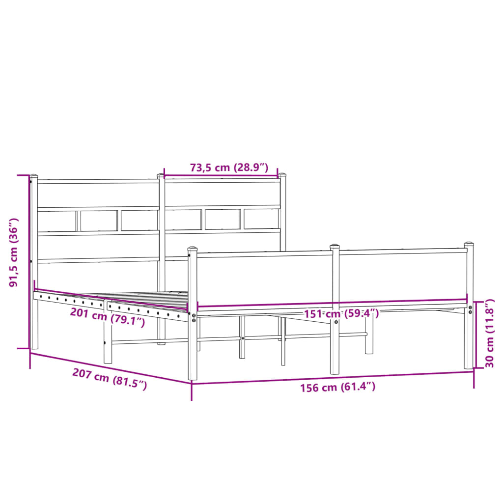 Sengeramme uten madrass sonoma eik 150x200 cm konstruert tre