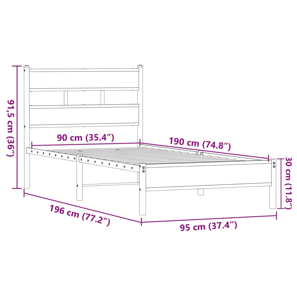 Sengeramme uten madrass brun eik 90x190 cm konstruert tre