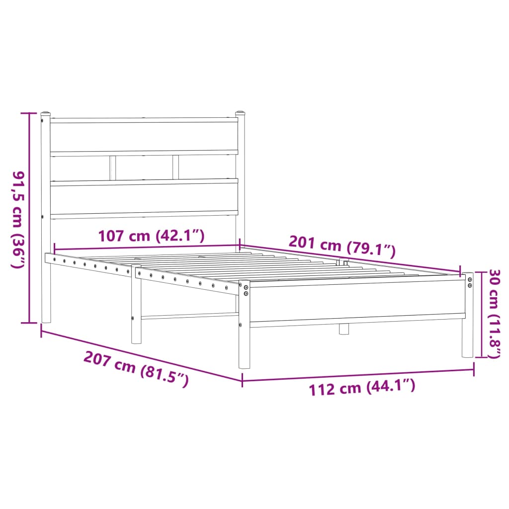 Sengeramme uten madrass brun eik 107x200 cm konstruert tre