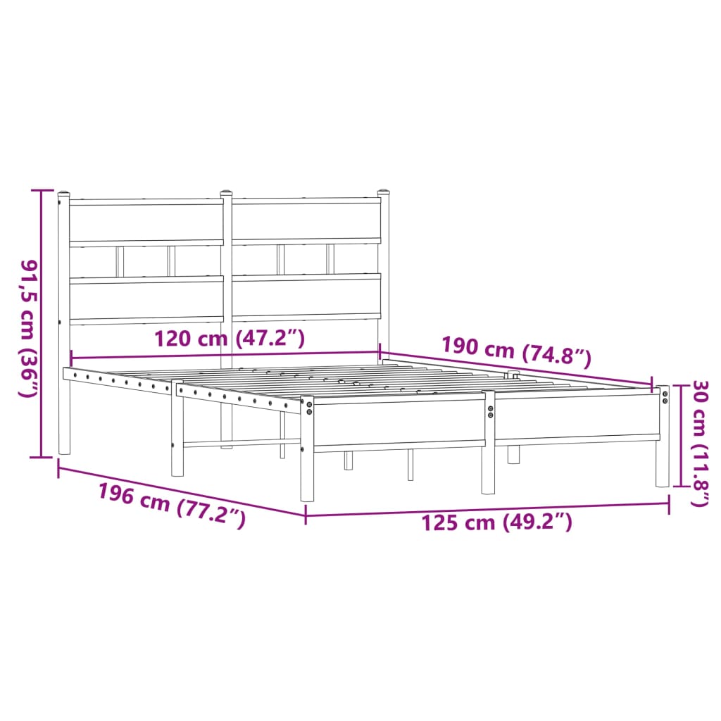 Sengeramme uten madrass brun eik 120x190 cm konstruert tre