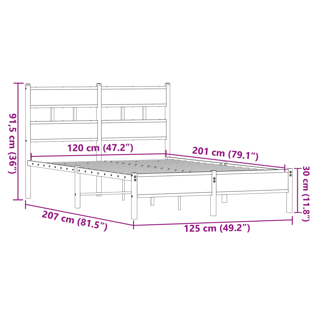 Sengeramme uten madrass brun eik 120x200 cm konstruert tre
