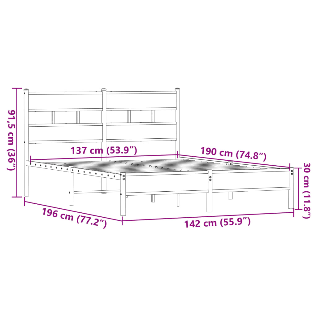 Sengeramme uten madrass brun eik 137x190 cm konstruert tre
