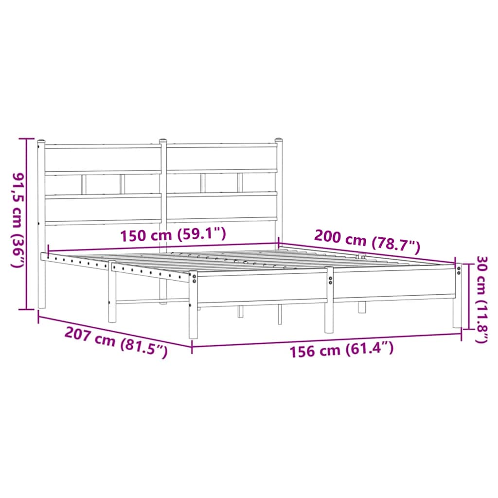 Sengeramme uten madrass brun eik 150x200 cm konstruert tre