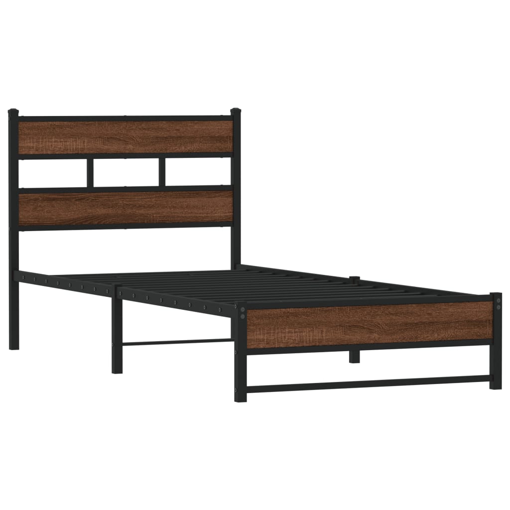 Sengeramme i metall uten madrass brun eik 75x190 cm