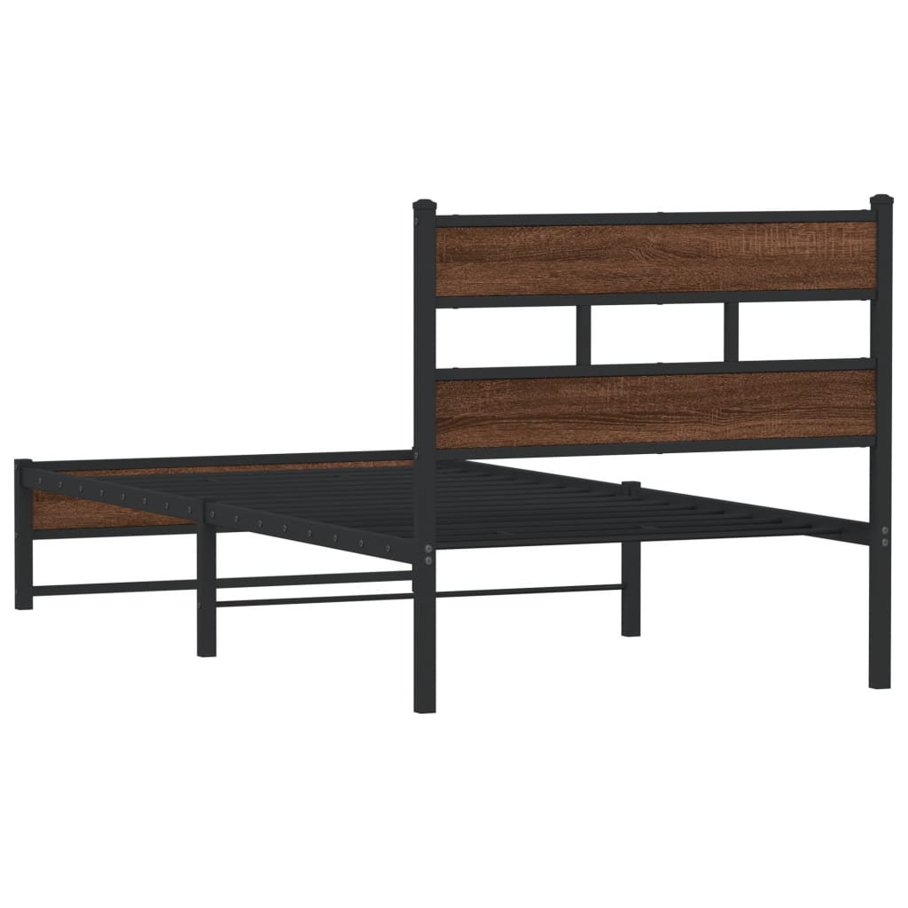 Sengeramme i metall uten madrass brun eik 100x200 cm