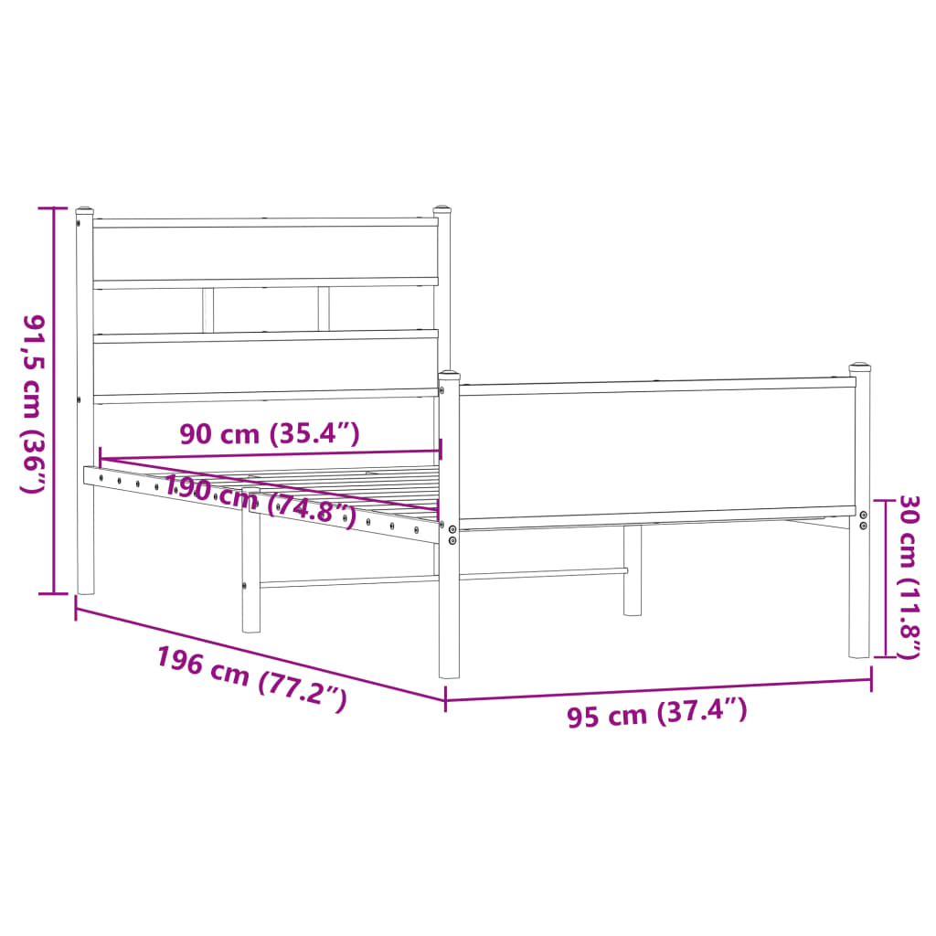 Sengeramme uten madrass brun eik 90x190 cm konstruert tre