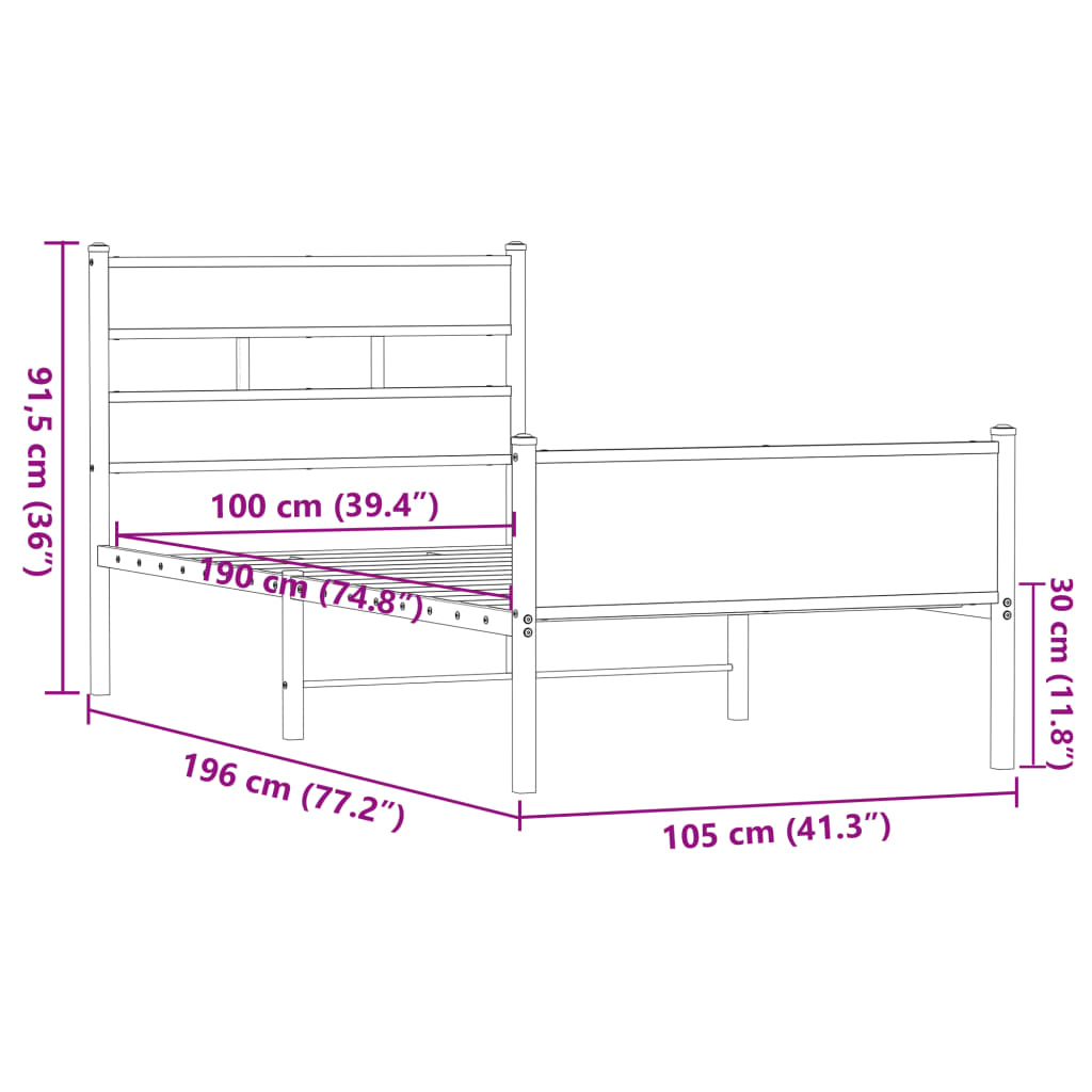 Sengeramme uten madrass brun eik 100x190 cm konstruert tre