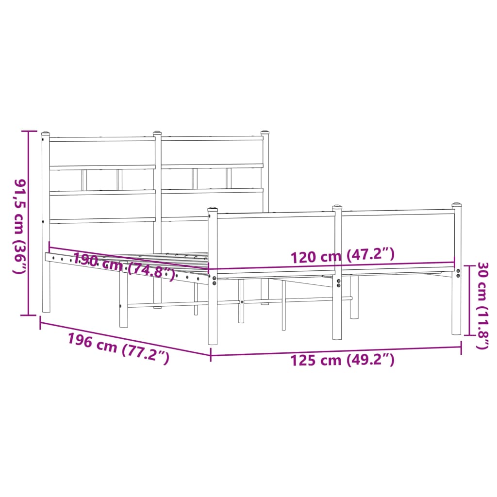 Sengeramme uten madrass brun eik 120x190 cm konstruert tre