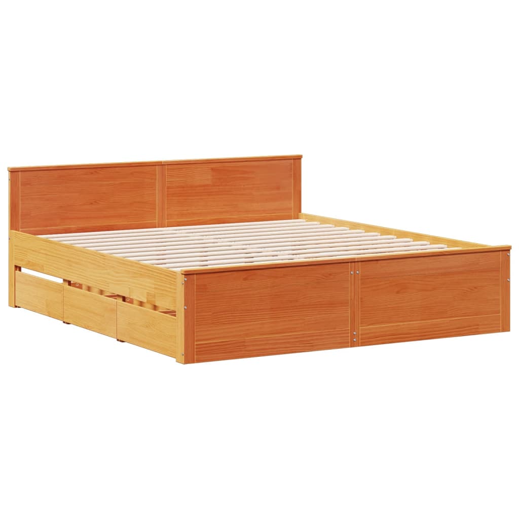 Sengeramme uten madrass med hodegavl brun 180x200cm heltre furu