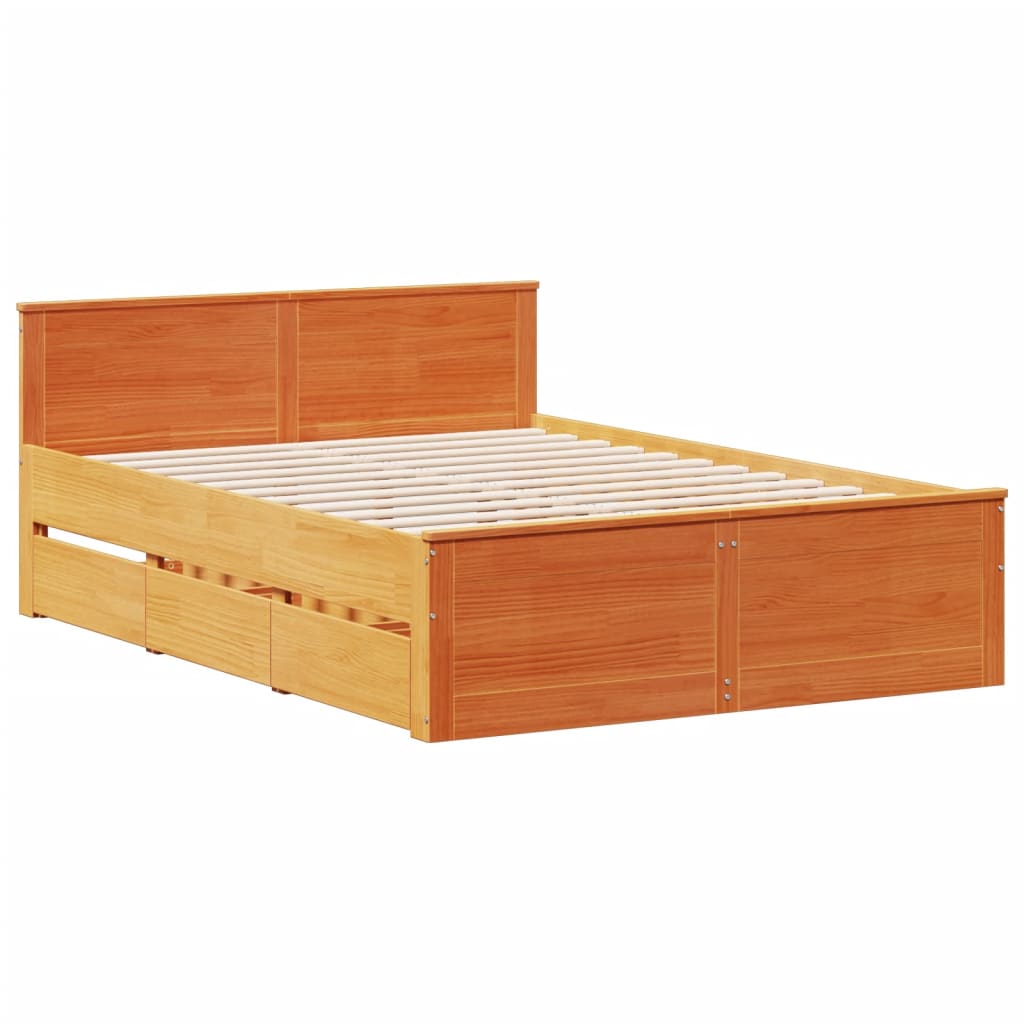 Sengeramme uten madrass med hodegavl brun 150x200cm heltre furu