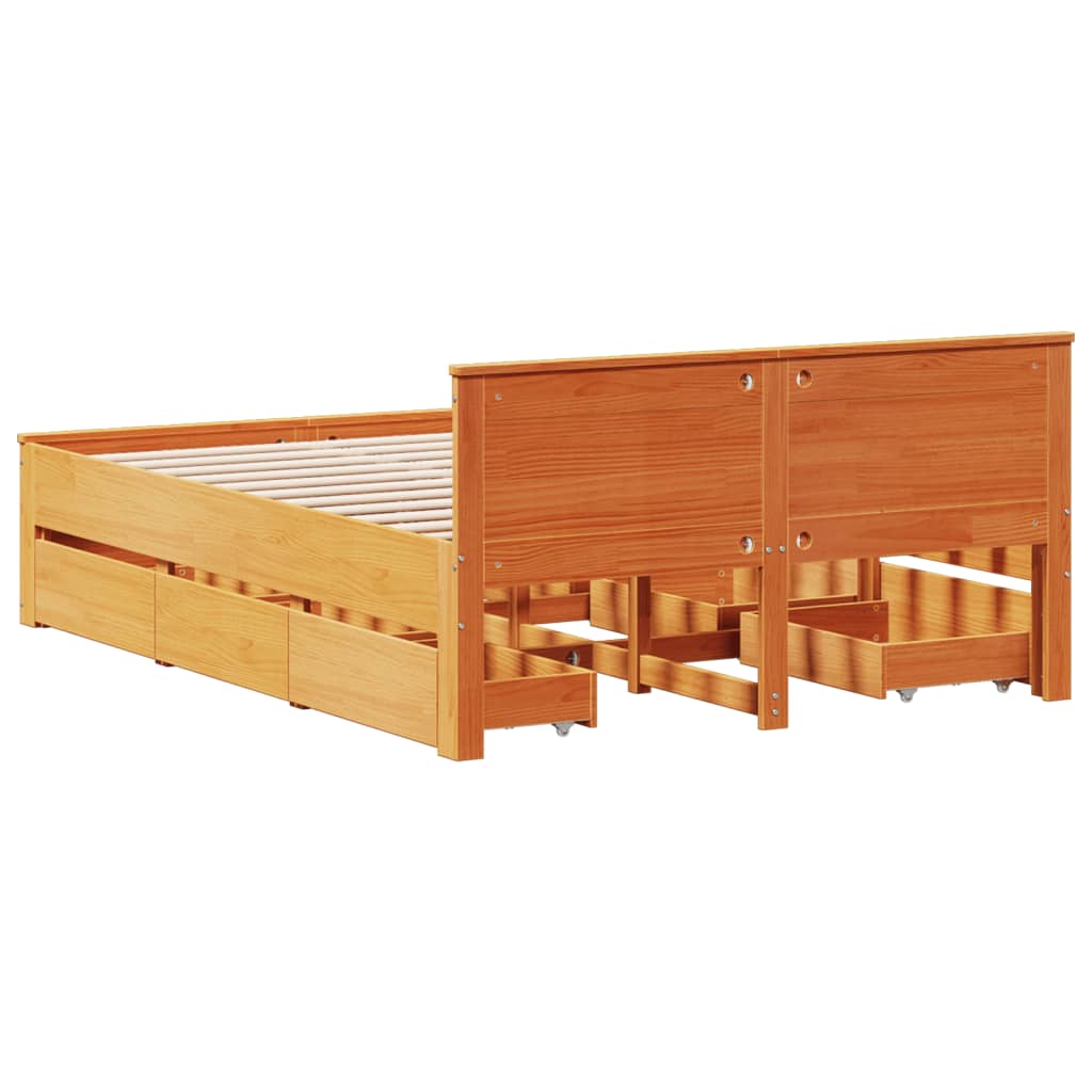 Sengeramme uten madrass med hodegavl brun 140x200cm heltre furu