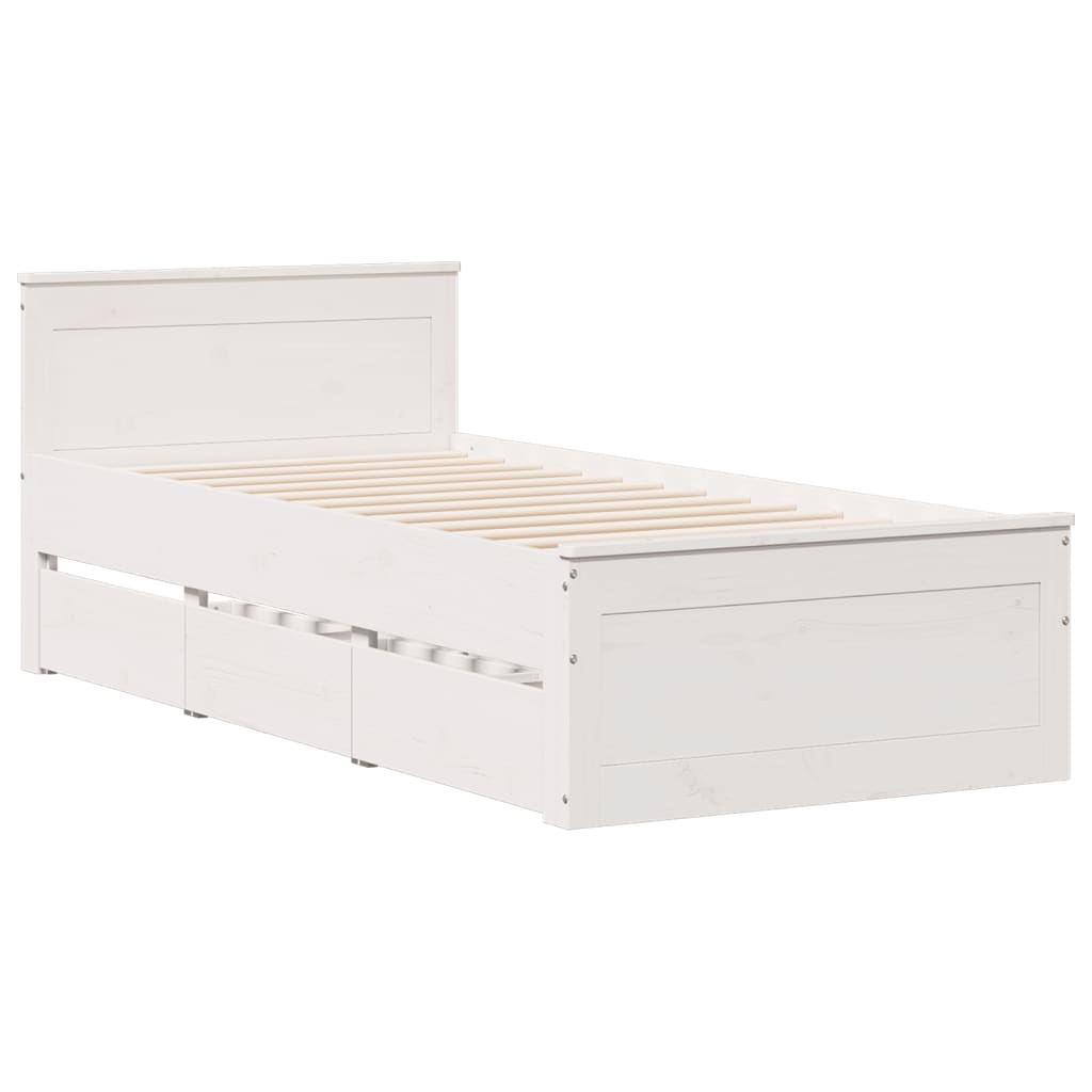 Sengeramme uten madrass med hodegavl hvit 90x200 cm heltre furu