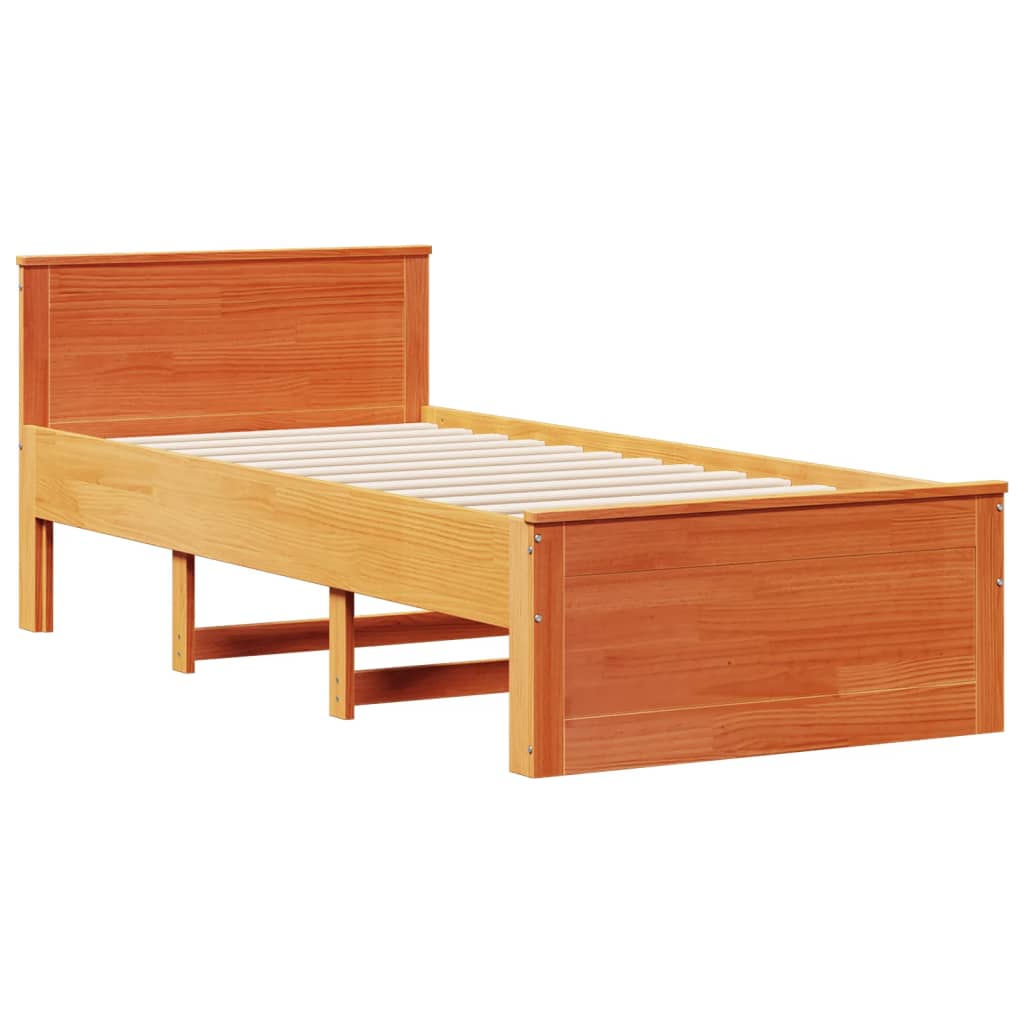 Sengeramme uten madrass med hodegavl brun 90x200 cm heltre furu