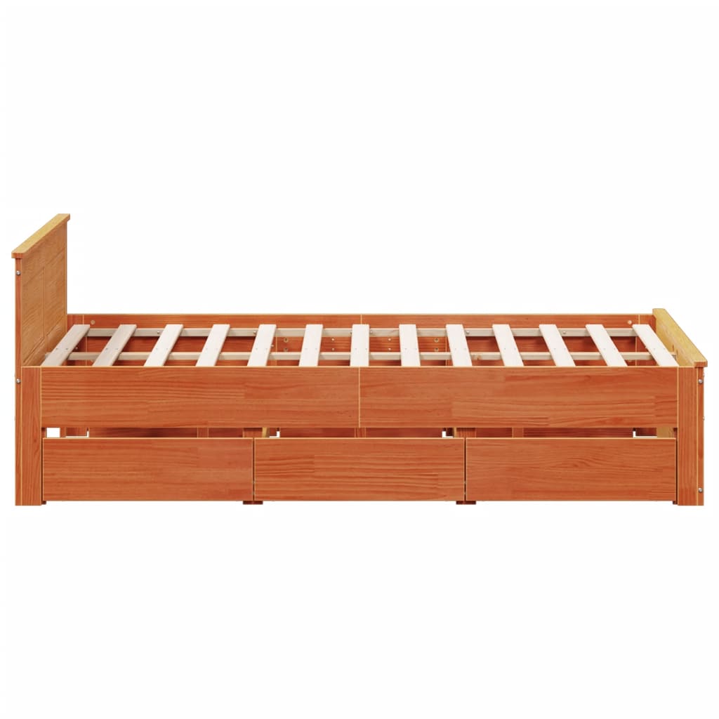Sengeramme uten madrass med hodegavl brun 140x190cm heltre furu