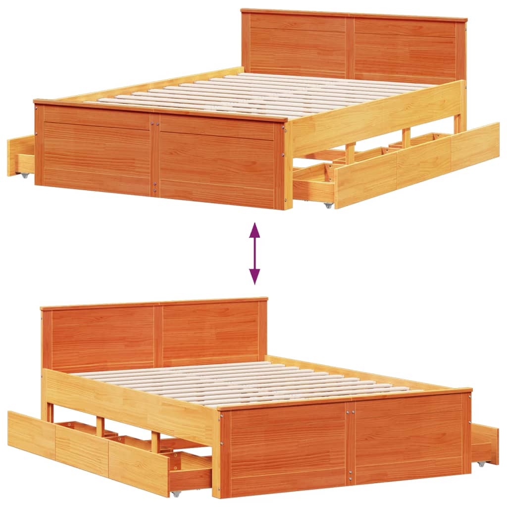 Sengeramme uten madrass med hodegavl brun 140x190cm heltre furu