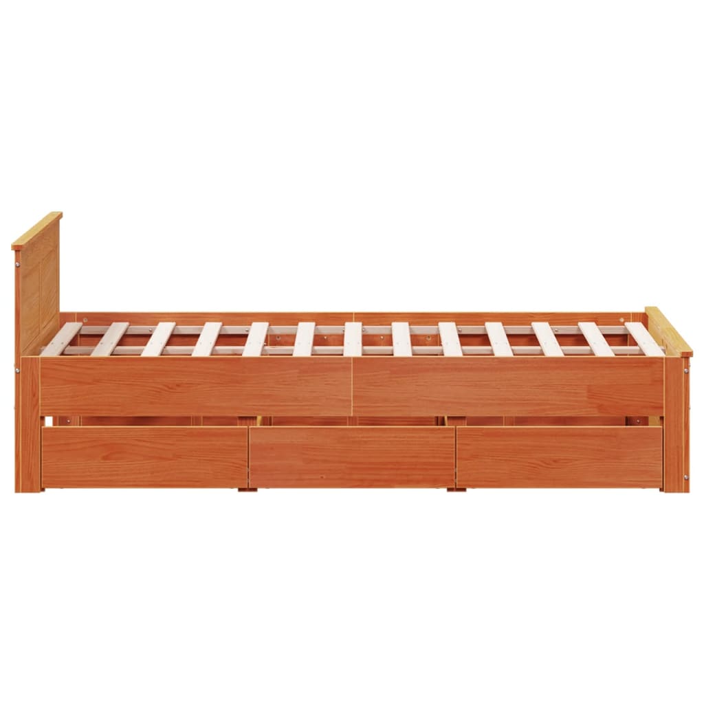 Sengeramme uten madrass med hodegavl brun 135x190cm heltre furu
