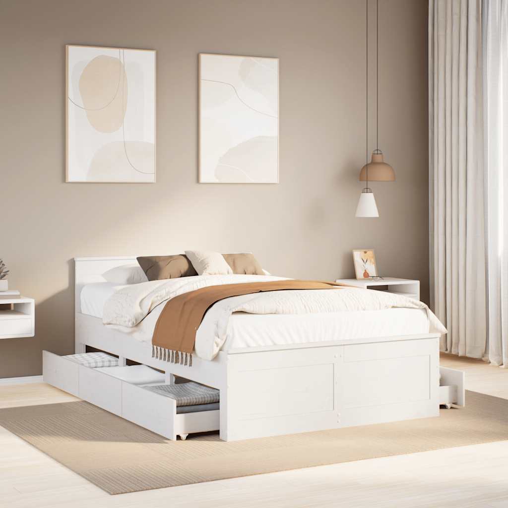 Sengeramme uten madrass med hodegavl hvit 120x190cm heltre furu