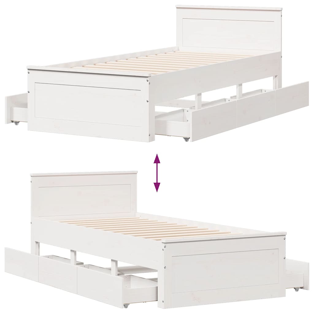 Sengeramme uten madrass med hodegavl hvit 90x190 cm heltre furu