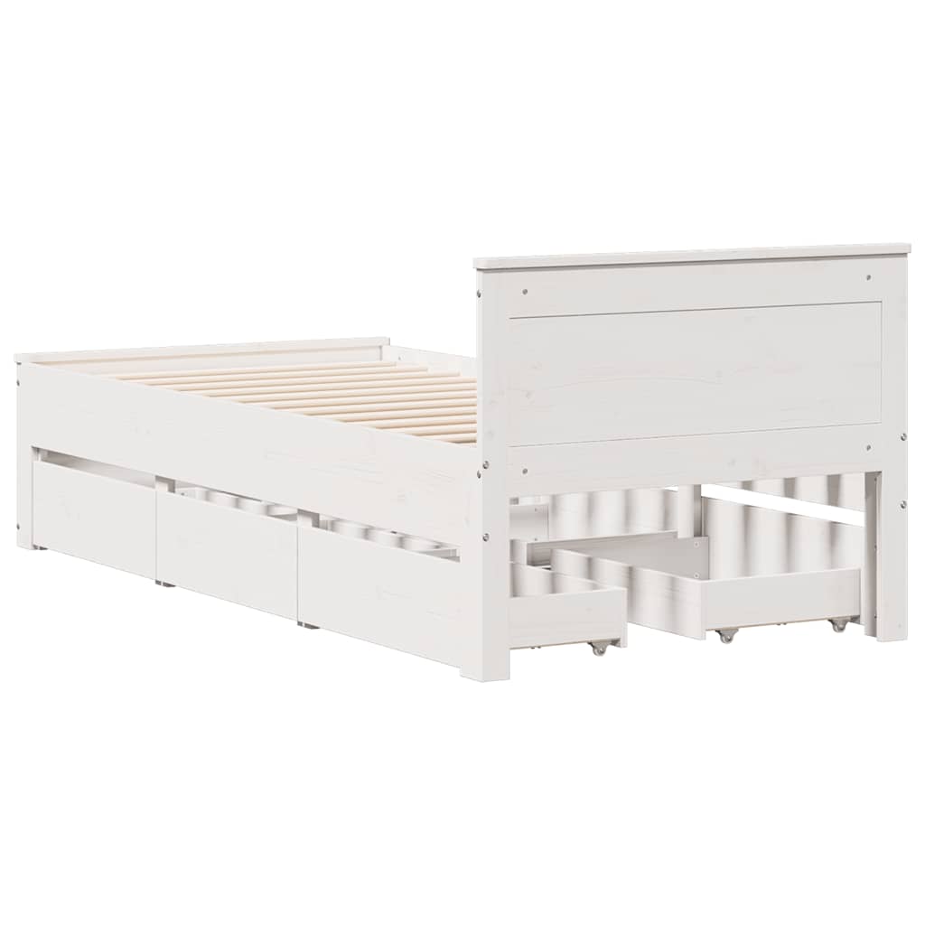 Sengeramme uten madrass med hodegavl hvit 75x190 cm heltre furu