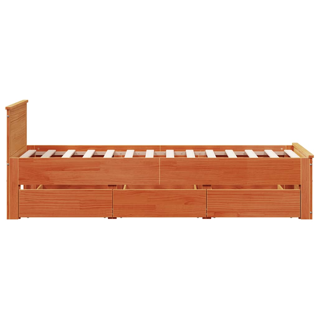 Sengeramme uten madrass med hodegavl brun 75x190 cm heltre furu
