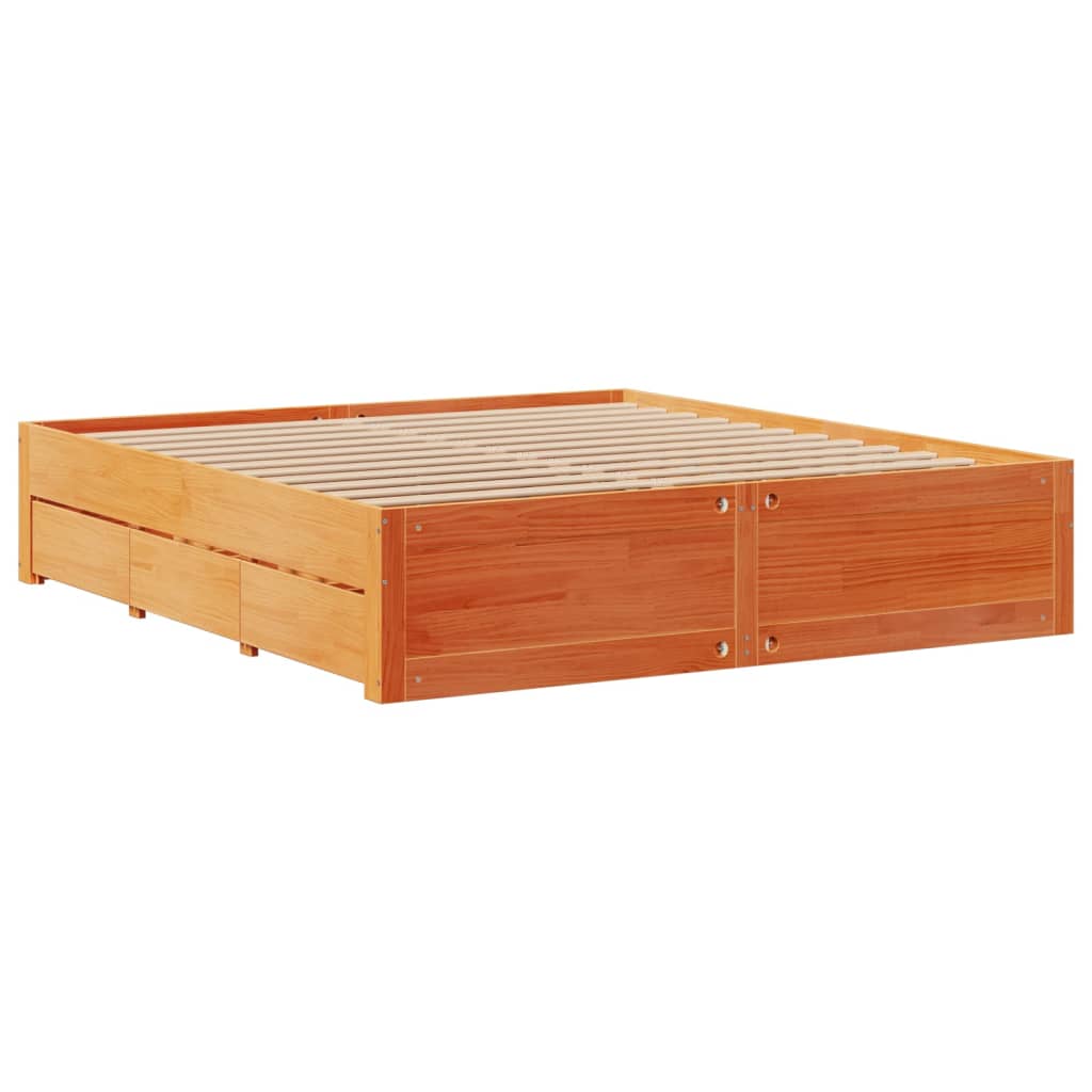 Sengeramme uten madrass med skuffer brun 180x200 cm heltre furu