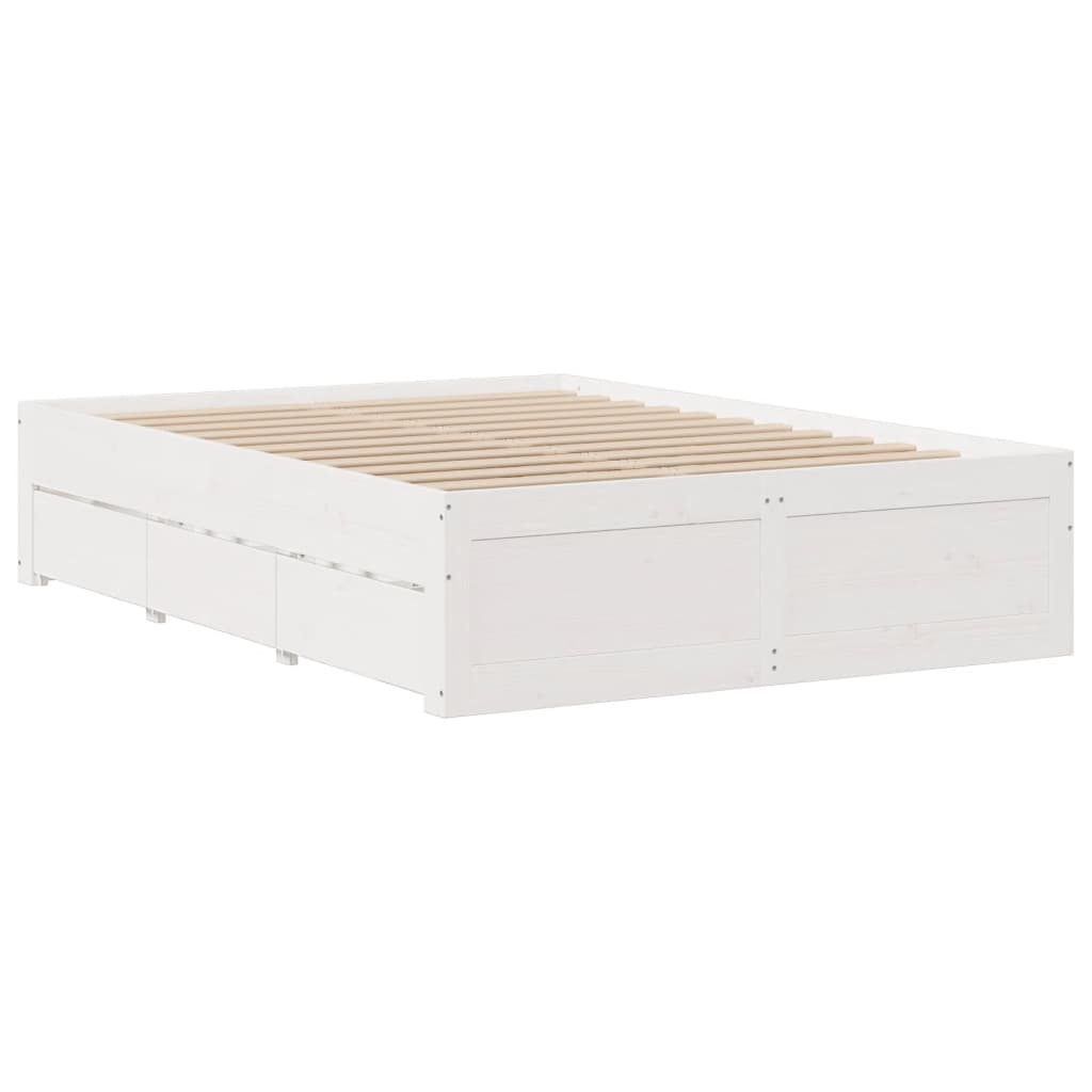 Sengeramme uten madrass med skuffer hvit 140x200 cm heltre furu