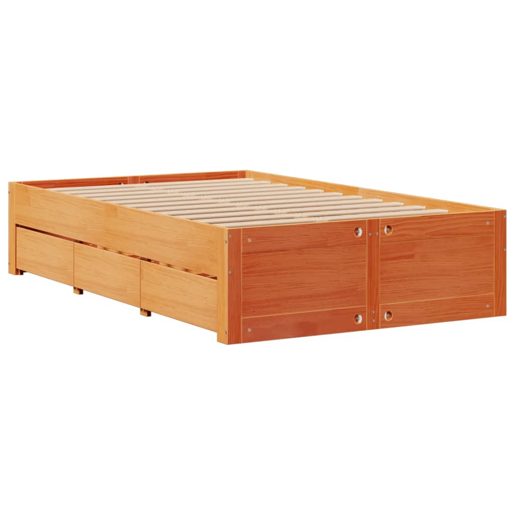 Sengeramme uten madrass med skuffer brun 120x200 cm heltre furu
