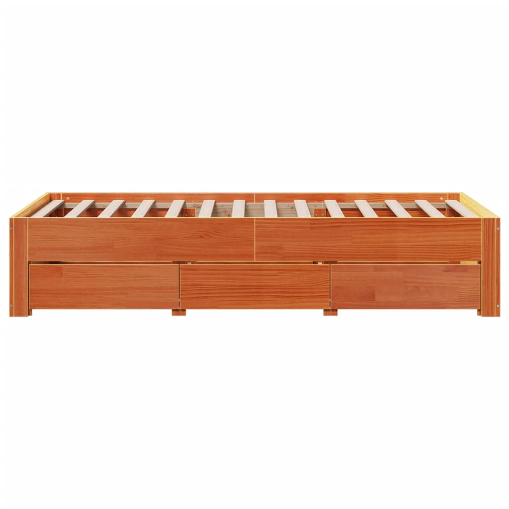 Sengeramme uten madrass med skuffer brun 100x200 cm heltre furu