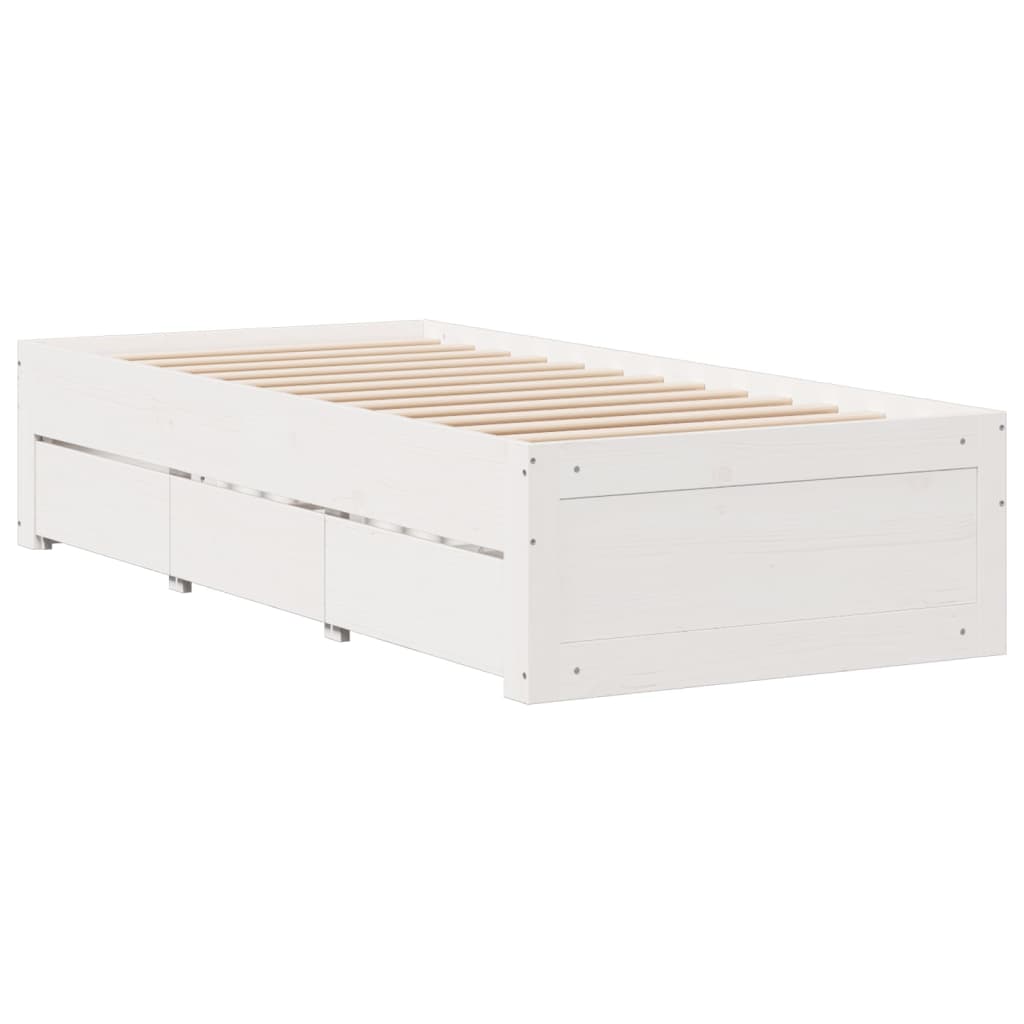 Sengeramme uten madrass med skuffer hvit 90x200 cm heltre furu