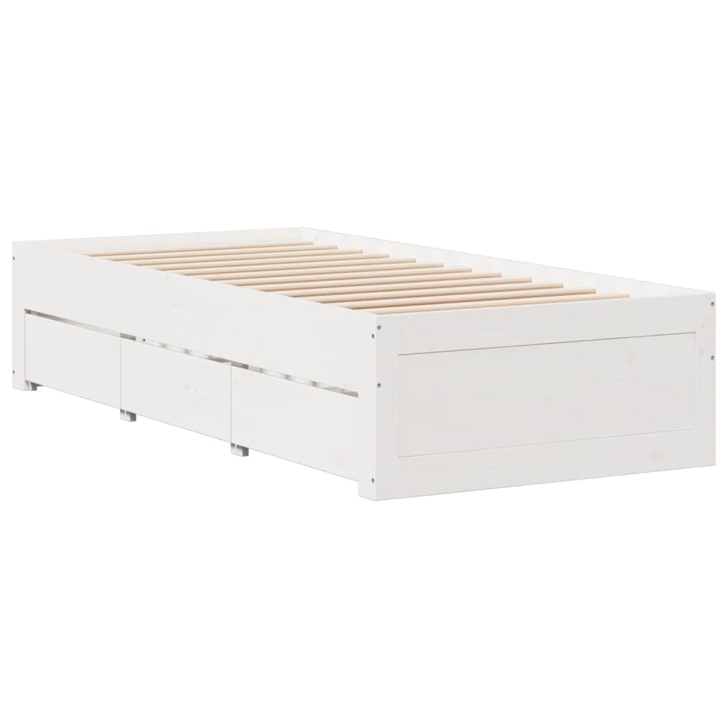 Sengeramme uten madrass med skuffer hvit 90x200 cm heltre furu