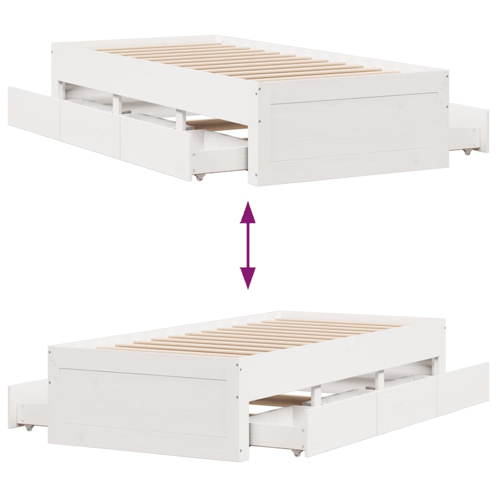 Sengeramme uten madrass med skuffer hvit 90x200 cm heltre furu