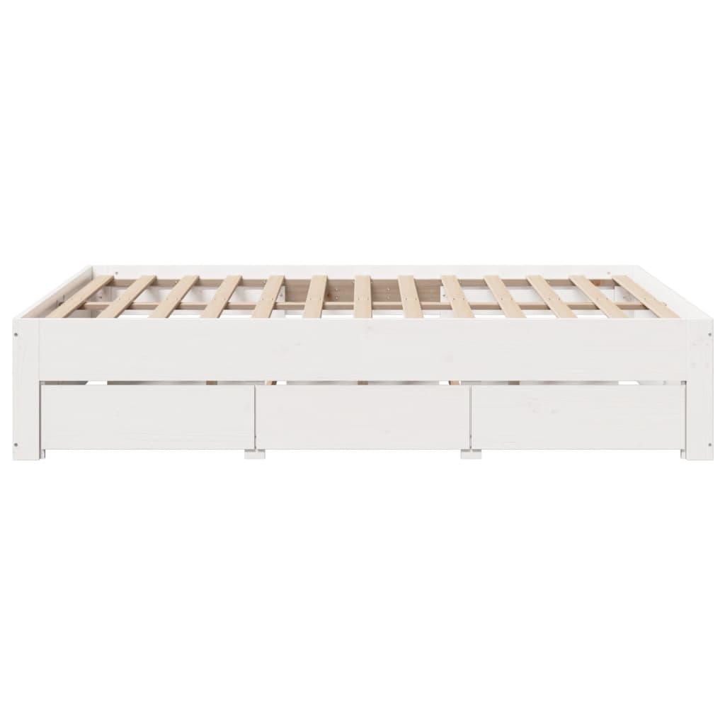 Sengeramme uten madrass med skuffer hvit 140x190 cm heltre furu