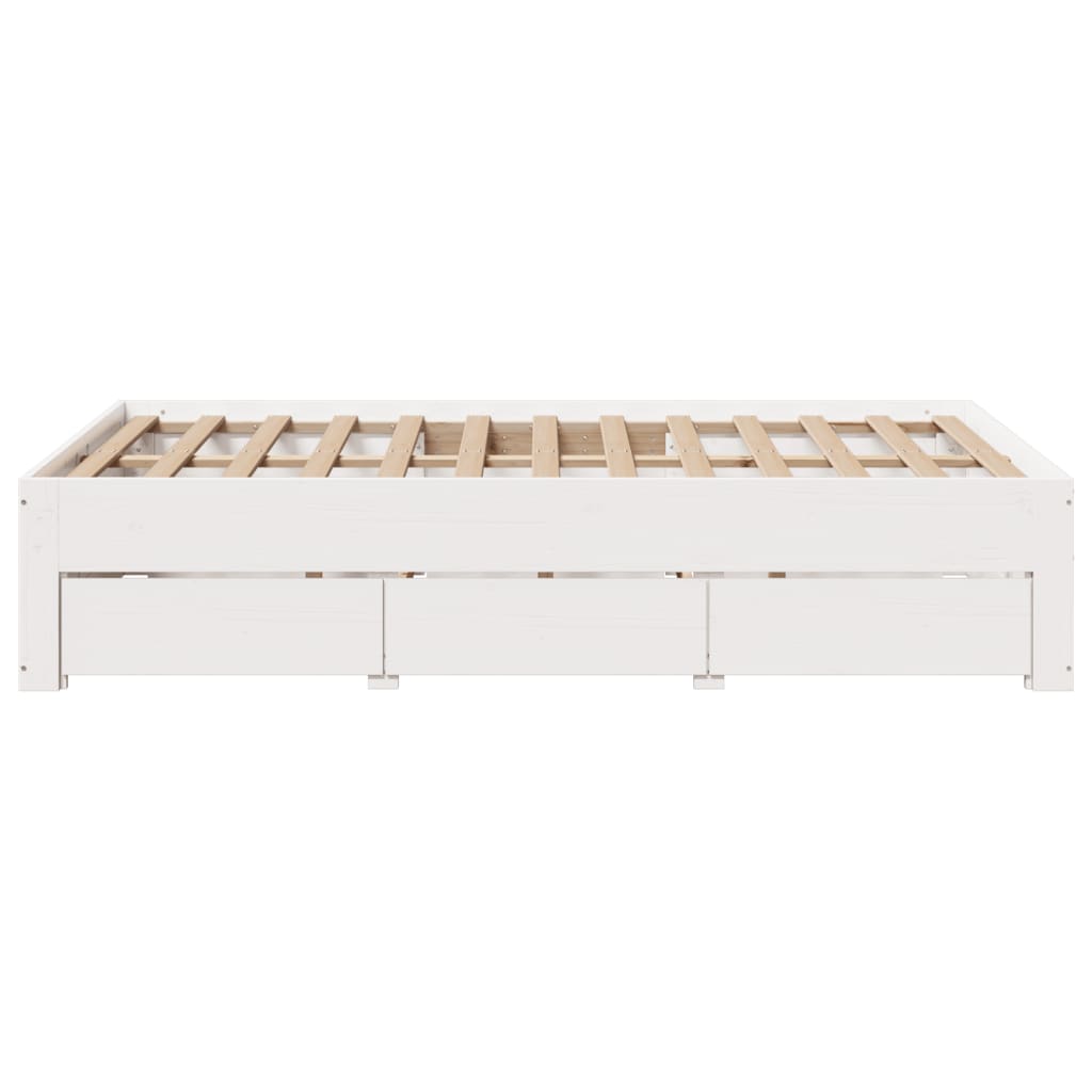 Sengeramme uten madrass med skuffer hvit 135x190 cm heltre furu