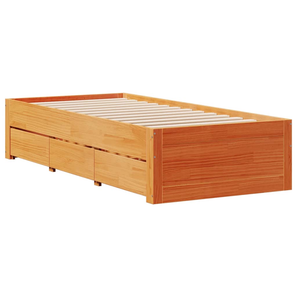 Sengeramme uten madrass med skuffer brun 90x190 cm heltre furu