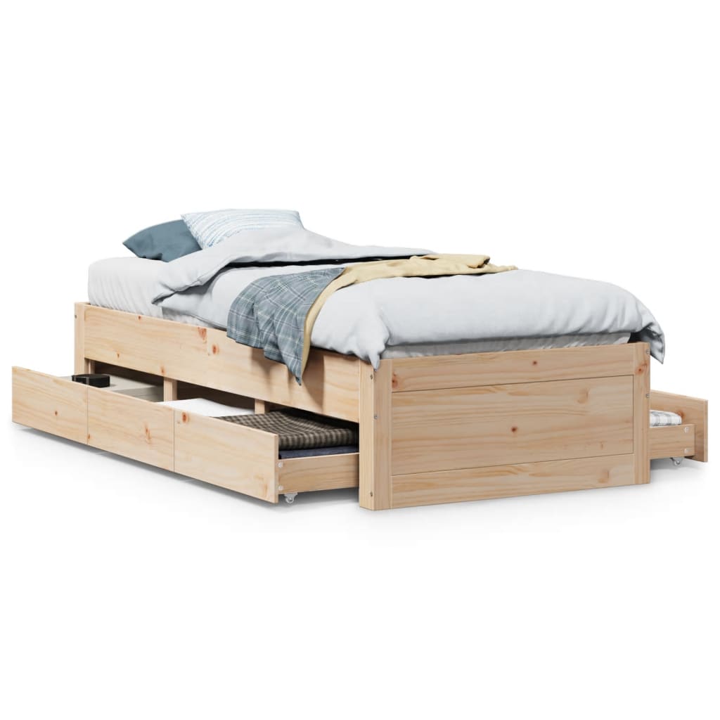 Sengeramme uten madrass med skuffer 75x190 cm heltre furu