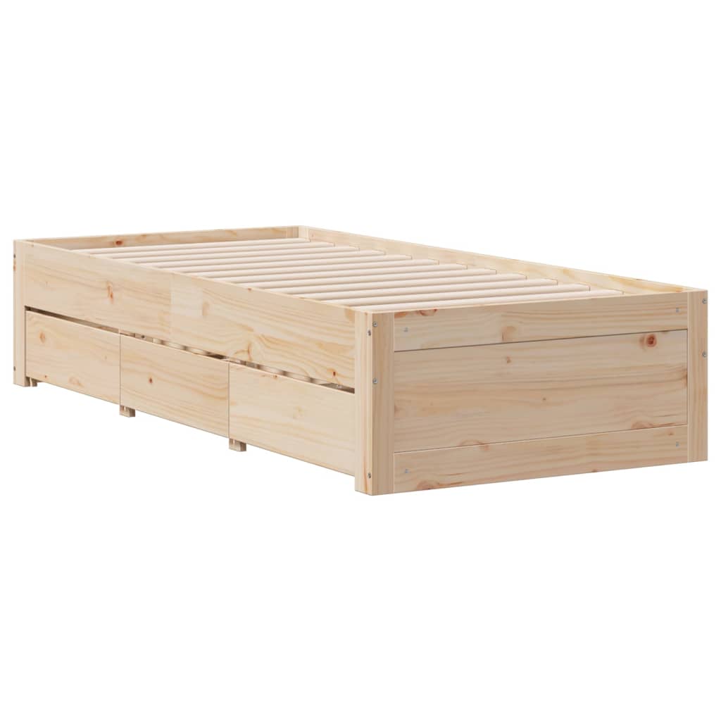 Sengeramme uten madrass med skuffer 75x190 cm heltre furu