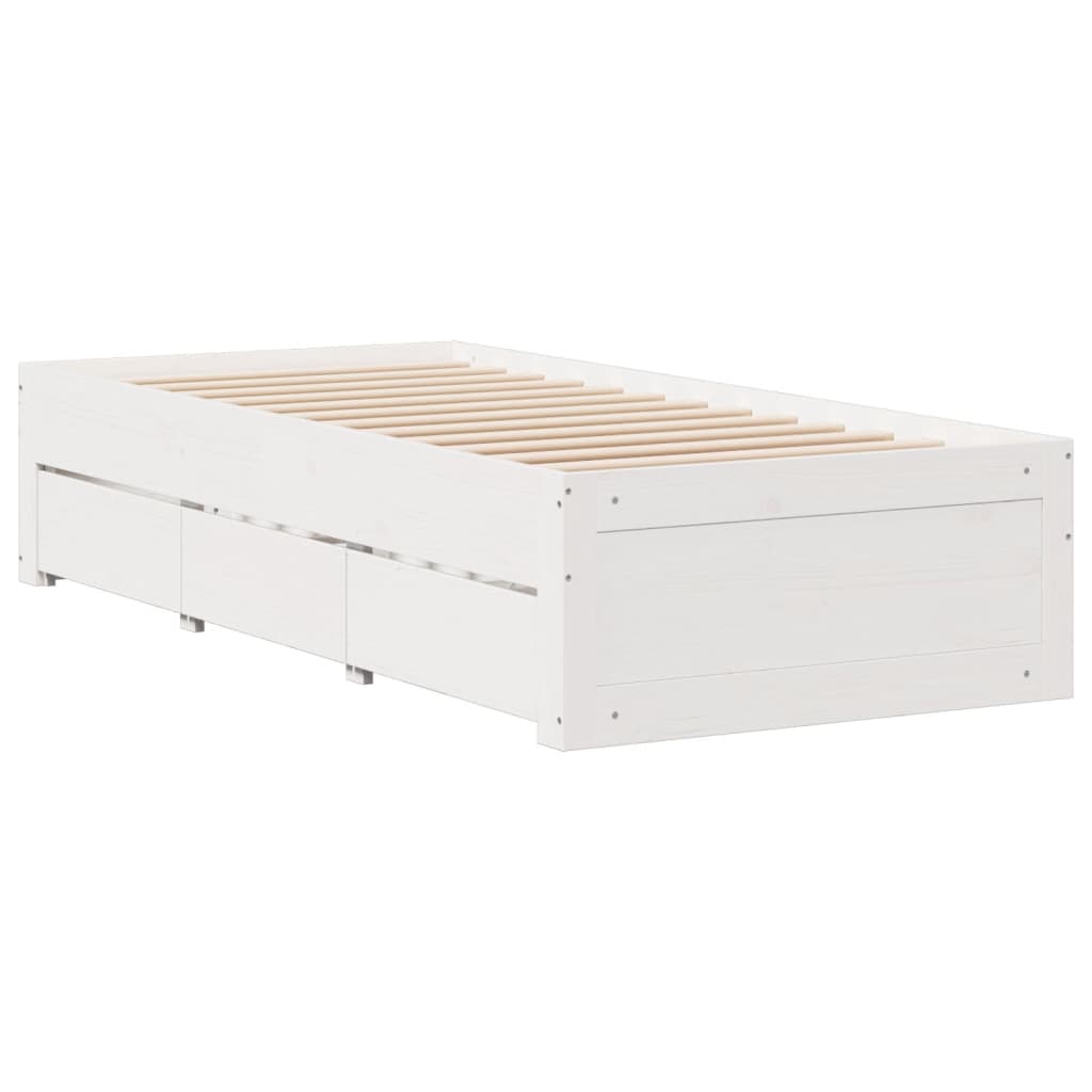 Sengeramme uten madrass med skuffer hvit 75x190 cm heltre furu