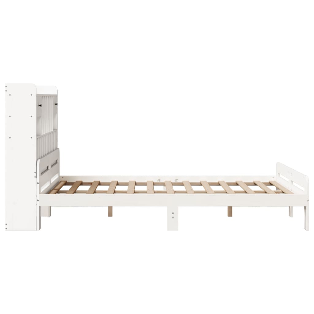 Seng med bokhylle uten madrass hvit 140x190 cm heltre furu