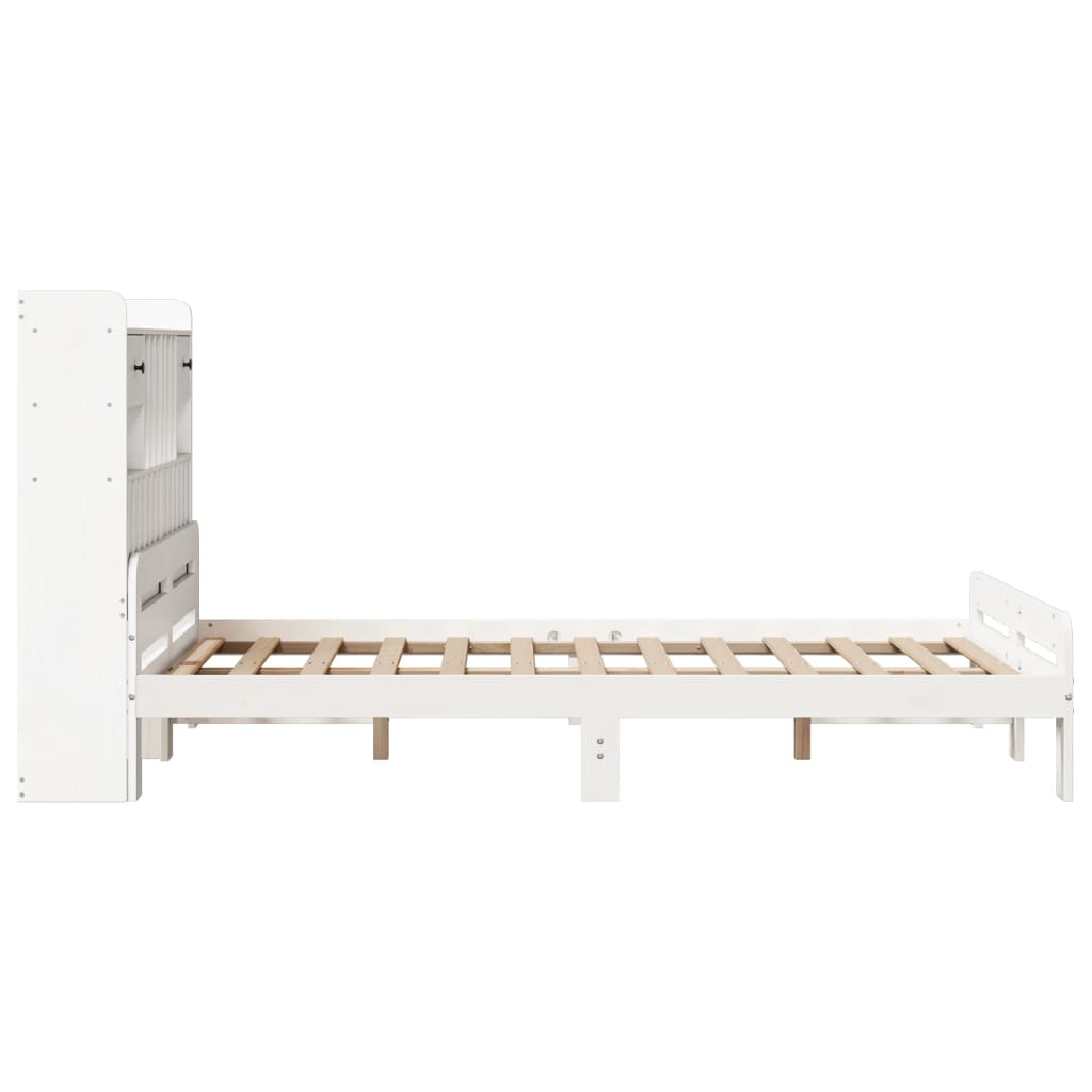 Seng med bokhylle uten madrass hvit 135x190 cm heltre furu